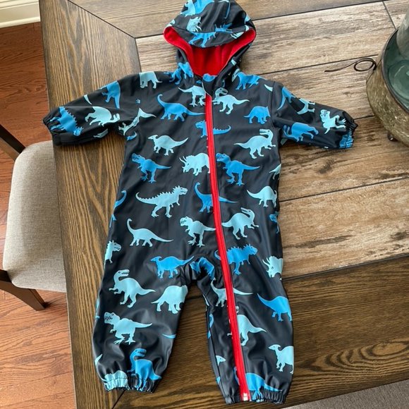 Hatley Navy Dino Print Rain Puddle Suit 